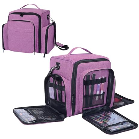 YAHOURWAT Nagellack Aufbewahrung Nagellack Tasche hält 60 Flaschen,Violett | Setzen Sie eine Nagellack Lampe, Tragbare Reisetasche mit 2 abnehmbaren Taschen und Werkzeugen Aufbewahrungstaschen