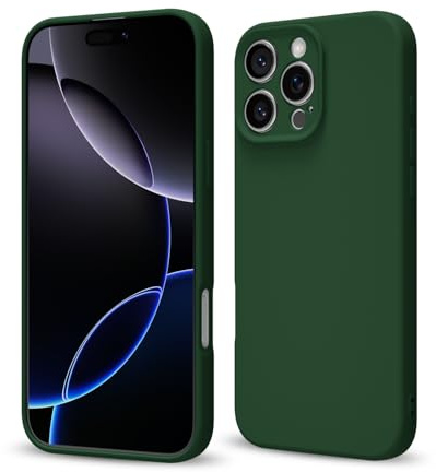 Svaove for iPhone 16 Pro Max Phone Case Liquid Silicone, Thin Ultra Slim Minimalist Phone Cover, Girly Cute Plain Bright Solid Color Matte Soft Rubber Jelly Gel Plastic TPU Bumper, Dark Green