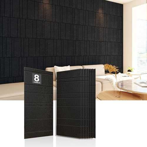 Acoustic Wall Panels – 8 Pack 31.75x15.75 Thick Black Striped Groove Sound Proof Panels for Walls, Decorative High-Density Soundproofing Panels for Home, Studio, and Office Acoustic Treatment