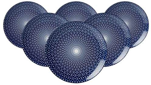 Ritzenhoff & Breker Dessertteller-Set Royal Reiko 6-teilig, Ø 21.5 cm, Runde Kuchenteller aus Porzellan, Orientalisches Dekor, Spülmaschinenfest & Mikrowellengeeignet, Blau-Weiß