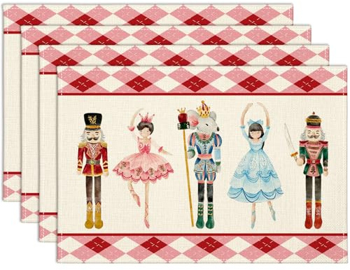 Sungeek Christmas Placemats Set of 4, 30 x 45cm Plaid Nutcracker Place Mats Seasonal Winter Xmas Holiday Kitchen Dining Table Mats