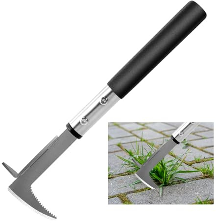 BARAYSTUS Fugenkratzer Unkraut, 33 cm Arbeitslänge, Unkrautstecher mit Gezackter Kante, Unkraut Entferner Gerät für Gartenarbeit, Ergonomischer Unkrautkratzer