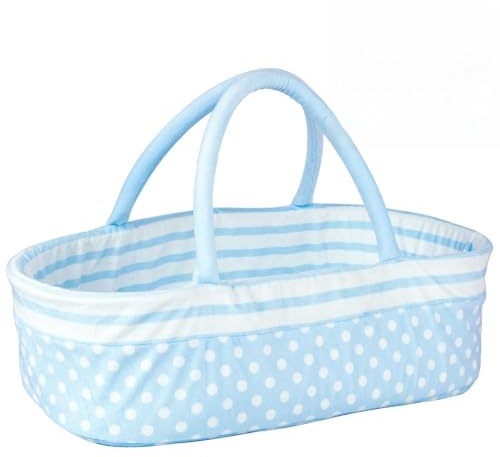 Reborn Baby Dolls Bassinet Blue Crib Bed Soft Toddler Doll Carrier for 18-24 Inch Baby Doll Accessories Baskets with Handle (Blue)