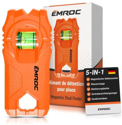 EMROC - Detector de Metales Pared - Imán Neodimio Pladur - Nivel Burbuja | Localiza montantes y perfiles ocultos, ideal para trabajos de tabiquería