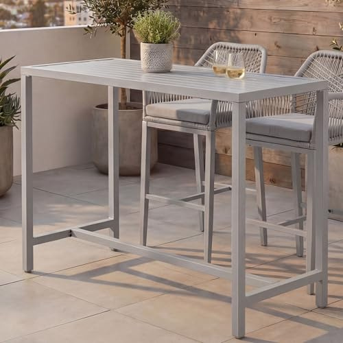 Mendler Stehtisch HWC-P91 Outdoor Metall 105x130x65cm - hellgrau | Gartentisch, Bartisch, Tisch