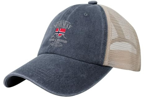 LODMLOER Norwegische Kultur Baseballkappe für Herren und Damen,Norwegische Flagge Verstellbar Baumwolle Baseball Cap Vintage Unisex Basecap Sonnenhut aus Netzstoff