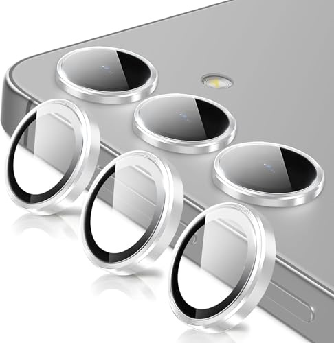 Coiwxmoi Protecteur d'Objectif de Caméra pour Samsung Galaxy S24/S23/S23+ Plus 5G Protection Camera,Verre Trempé 9H,HD Anti-Rayures,3D en Aluminium Protege Appareil Arriere Protector,Argent