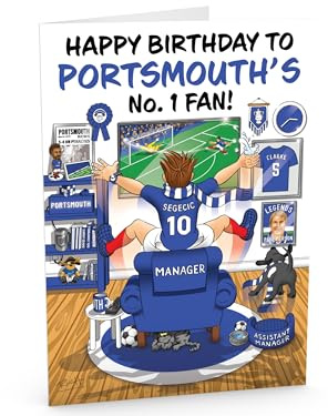 Football Birthday Card for Portsmouth supporter – Number 1 Fan Design – Lots of Club inspired details – Large A5 Card Size – Made in the UK – For Son or Grandson