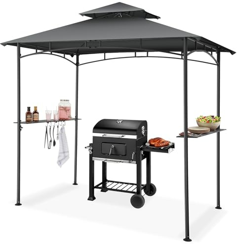 tectake® Abri de Jardin pour Barbecue Charbon, Barbecue Electrique, Plancha, Cuisine exterieure, 240x150x250 cm, Abri Barbecue Toile étanche, Protection UV, Double toiture, Résistant aux intempéries