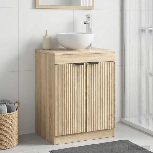 Mangloder Armoire de salle de bain en chêne Sonoma 54 x 41 x 70 cm avec espace de rangement et poignées encastrées, meuble de lavabo pour salle de bain, lavabo, commode et ordre dans la salle de bain