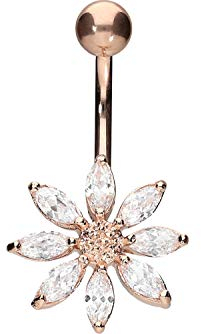 PIERCINGLINE Chirurgenstahl Bauchnabelpiercing | Brass-Design Blume | Piercing Bananabell Banane | Farbauswahl