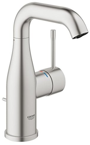 GROHE Essence, Waschtischarmatur, wassersparend (Wasserhahn für das Bad, mit Zugstangen-Ablauf, 19cm hoch, langlebige Oberfläche, einfache Installation am Waschbecken), edelstahl, 23462DC1