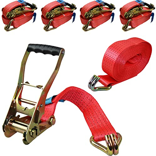 NTG Spanngurte mit Ratsche und Haken 4 Stück 10m belastbar bis 5000 kg | TÜV/GS geprüft | zweiteilig | Breite 50 mm | nach DIN EN 12195-2 | LKW | Ladungssicherung 10 Meter