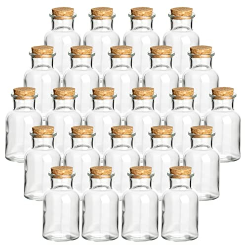gouveo 24er Set Gewürzgläser 125 ml rund mit Korken - Kleine Korkengläser mit Korkverschluss - Leere Vorratsgläser für Kräuter, Gewürze (CBT125PK)