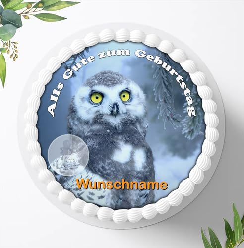 Eule mit oder ohne Wunschname Tortenbild Geburtstag Fondant Zuckerpapier 5012