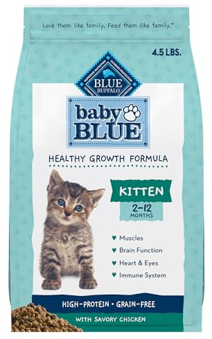 Blue Buffalo Baby Blue Natural Grain-Free Dry Food for Kittens, Healthy Growth Formula with DHA, High-Protein Savory Chicken Recipe, 4.5-lb Bag