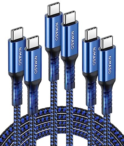 NIMASO Cable USB C a USB C(3 Pack:0.3m+1m+2m),Cable Tipo C Carga Rápida 60W 20V/3A Nylon Duradero Trenzado Compatible con Galaxy S23 Ultra/S22,Google Pixel 3a XL,iPad Pro 2021/2020,Macbook,iPhone 15