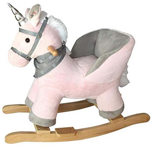 Bakaji Unicorno a Dondolo Cavalluccio Cavalcabile Peluche Giocattolo per Bambini con Effetti Sonori Maniglie e Cintura di Sicurezza Rosa