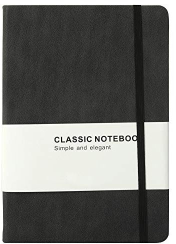HERUIO A5 liniertes Tagebuch, Hardcover, Executive-Notizbücher, 14,5 x 20,3 cm, 100 Blatt, 100 g/m² dickes Papier (schwarz, liniert)