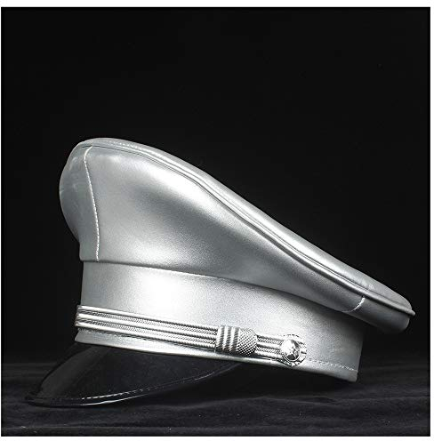 wangqianli Damen Herren Leder Militär Hut Mode Deutschland Offizier Schirmmütze Armeehut Cortical Polizei Cap Cosplay Halloween-Hut Größe M L XL (Farbe : Gold, Größe : 61cm)