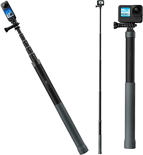 Unsichtbarer Selfie -Stick -Pole -Monopod 120cm/47.2inches Zoll kompatibel mit Gopro 12/11/10/9/8/max/7/5/5 , Insta 360 EIN R/Rs x2/x3, Osmo Action 2/3, Carbonfaser -Leichtweigh