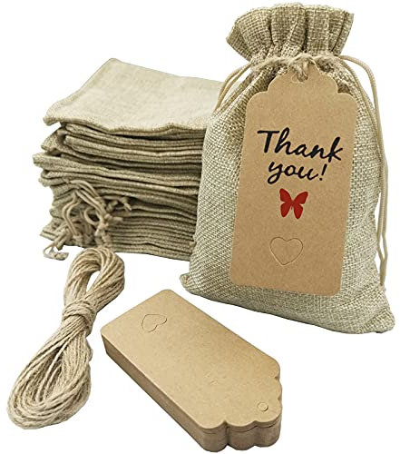DUGYIRS 30 Pezzi Sacchetti di Tela,Sacchetti Regalo di Sacco con Coulisse 13cmx18cm,Piccolo Sacchetti Regalo per Gioielli,Artigianali,Festa,Matrimonio(Beige)