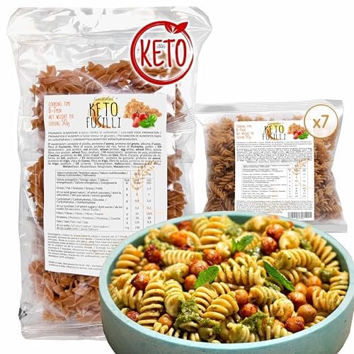 Fusilli Keto Line@diet - Protein pasta low in carbs and sugars, ideal for a keto diet - 7 single servings of 50g - 18g protein, less than 5g carbs and 0.2g sugars per serving - made in Italy