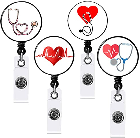 PhoenixDN 4 Pezzi Porta Badge Infermiera, Porta Badge Medico, Retrattile Infermiere Portabadge, Per Infermiera, per Medici, Infermieri, Insegnanti e Studenti