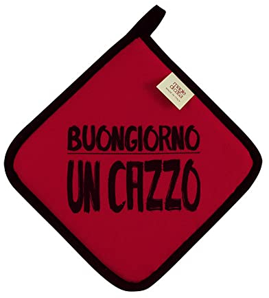 ALMATEX SRL Presina cucina con Frasi Divertenti LINEA CUCINAZZA cm. 20x20 Realizzato con tessuto 100% riciclato Ecosostenibile certificato (Made in Italy) (ST_B_ROSSO)
