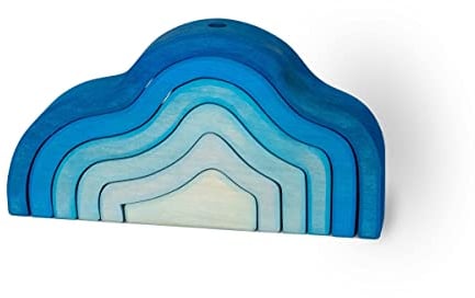 Ehrenkind® Wolke | nachhaltig und natürliches Massivholz | Stapelspielzeug nach Montessori Motorikspielzeug BUNT Blautöne | Holzspielzeug