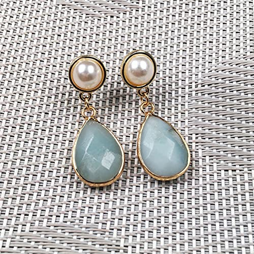 WERWER Ohrringe Natürlicher Stein Rosenquarzs Bolzen Exquisite Schmuck Handarbeit Tropfenform Facettierte Achats Kristall Ohr Ohrringe for Frauen Schmuck (Metal Color : Amazonite)