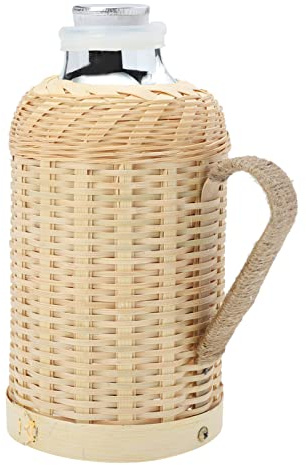 TOPBATHY Kaffeespender Retro Thermoskanne - Wasserkocher- Rattan- Hülse: Isolierte Warmwasserflasche 1. 3L- Retro- Altmodischer Wasserflasche mit - Liner- - Gelb Kaffee