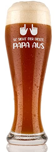 Bierglas mit Gravur Bester Papa der Welt - Das Geschenk Papa - Vatertagsgeschenk Weißbier, Hefeweizen - Geburtstag, Jubiläum - Motiv So Sieht der Beste Papa aus