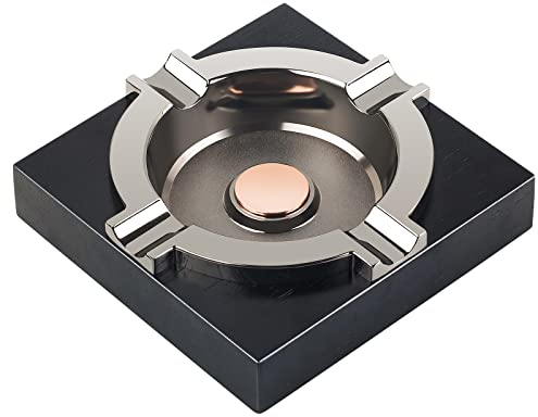 OILP Cigar Ashtray,Cool Ashtrays Cigar Gifts for Men,Metal Cigar Tray with Solid Wood Base Black Ash tray for Home/Office/Bar/Patio Decor(Black)