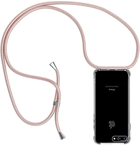 ZYIMOU für iPhone 8 Plus/iPhone 7 Plus Hülle mit Band, Handyhülle Handyband Hülle mit Kette Schutzhülle Kordel zum Umhängen Transparent Weich TPU Silikon Bumper, Rosé Gold