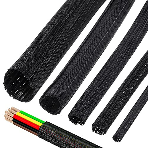 Tanstic 9.8Ft - 3/4 Inch Braided Cable Sleeeve, Cord Protector Wire Loom Tubing Cable Sleeve Split Sleeving, Expandable Braided Sleeving for Computer USB Audio Video Cable