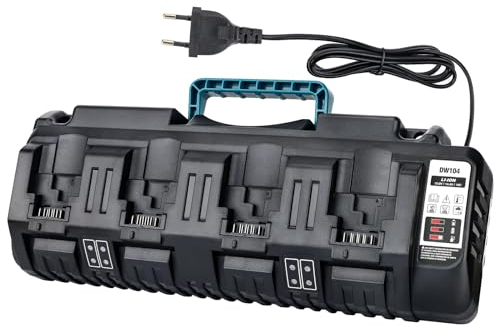 YEX-BUR 4 Ports Batterieladegerät für Dewalt 14,4 V-20 V Max Li-Ionen-Batterien, 12 A 320 W Schnellladestation mit 2 USB-Anschlüssen, 5 V, 2,1 A