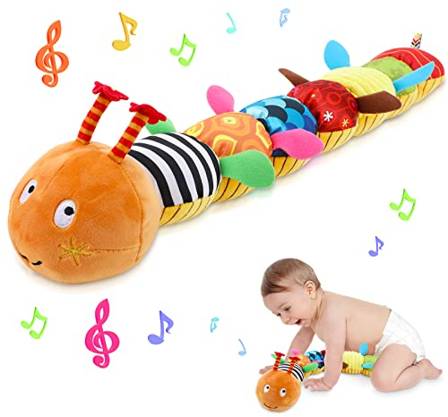 Bestcool Baby Spielzeug Musikalisches Plüschtier, Raupe Plüschtier Spielzeug mit Knarren Rasseln Texturen für Babys 0-3-6-12 Monate Neugeborenes Junge Mädchen Kinder Weihnachten Geschenk