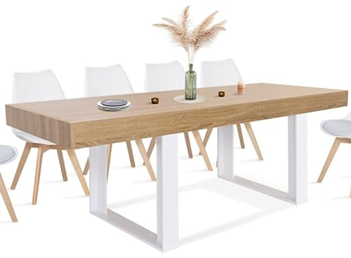 IDMarket - Table à Manger Rectangle Phoenix 8 Personnes Bois et Blanc 200 cm