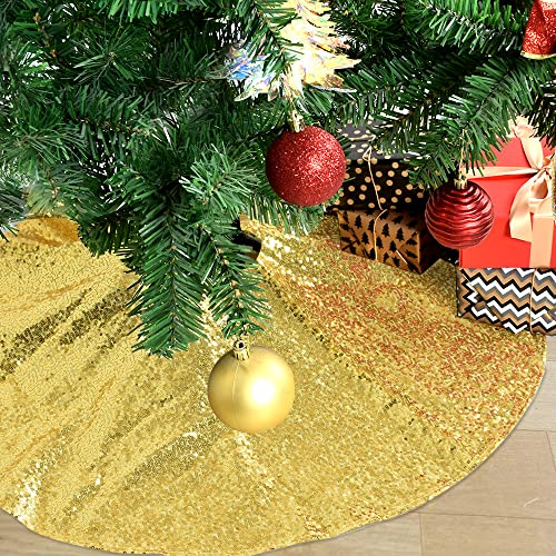 BEISHIDA Gold Weihnachtsbaum Rock 36 Zoll Pailletten Baum Röcke Giltter Weihnachtsbaum Matte für Urlaub Xmas Baum Indoor-Dekoration