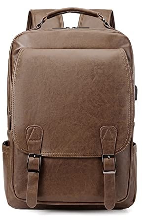 FANDARE Laptop Backpack School Bag Daypacks Travel Large Backpack with USB Charging Port College Computer Bag Bookbag for Women Men Travel Commuter Waterproof PU Rucksack Khaki