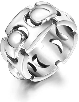 Verlobungsring für Männer, Ringe Gothic Poliertes Kettenblatt Breite 11,3 mm Silber Edelstahl Größe 49 (15.6)