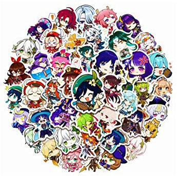 Hanaiette Genshin Impact Aufkleber Pack - Stil 4, Vinyl, Wasserdicht, Schwarz, Rechteck, Indoor, Anime, Sticker