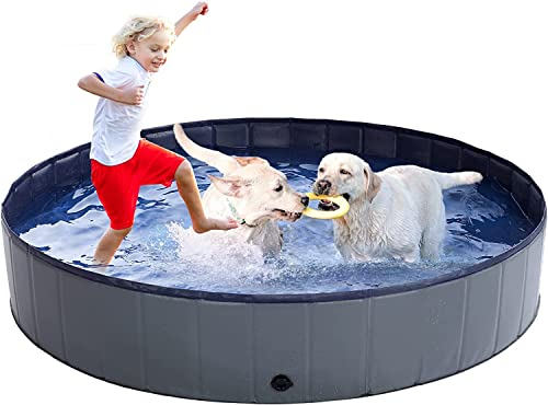 Dreamhigh® Piscina para Perros Grandes 160x 30cm, Piscina para Mascotas Plegable, PVC Antideslizante y Resistente al Desgaste, Piscina de Perros Portátil para Interior/Exterior