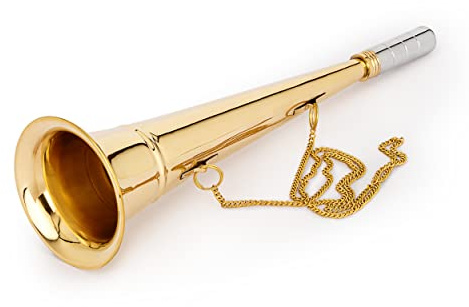 NKlaus Maritimes Nebelhorn Ø 9,5cm, Messing silber, massiv, mit Kette | Maritimes Nebelhorn mit authentischem Sound, Gewicht: 230g, Länge: 33cm, Durchmesser: 9cm, 2cm