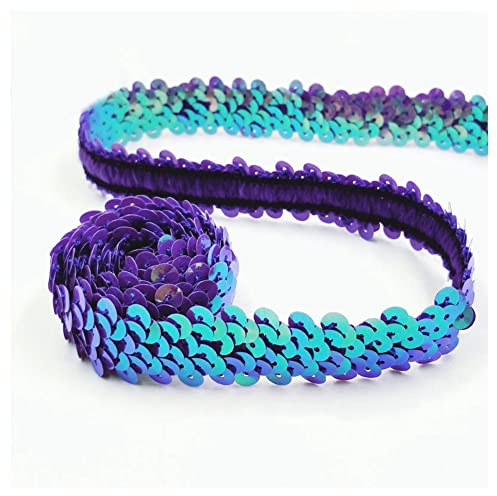 SHTGOI 10 yards - Nastro di paillettes elastico con paillettes, larghezza 2 cm, 2 file, bordo in paillettes, per fai da te, cucito, vestiti, decorazione, colore viola