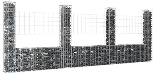 Homgoday Gabionen U-Form Pfosten Eisen Gabionen Drahtkorb mit Netz 5x10cm verzinkt Gartendeko Wandabtrennung 380x20x150cm
