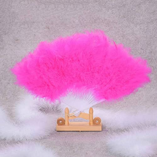 RWRAPS Folding Fan,Ladies Handheld Folding Fan Classical Hot Pink Fluffy Feather Silk-Like Fabric Handheld Fans Hollow Plastic Bones Fans For Summer Diy Prop Crafts Party