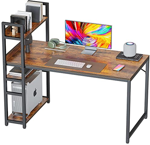 CubiCubi Computertisch 120 cm mit Aufbewahrungsregalen, Schreibtisch zum Lernen und Schreiben für das Homeoffice, moderner einfacher Stil, Braun