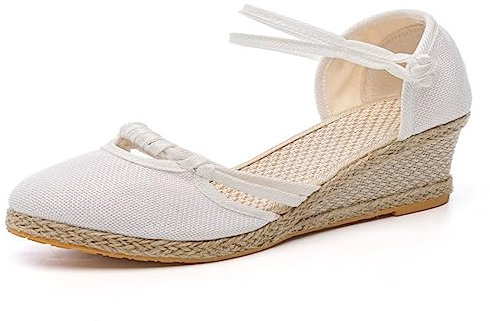 ticticlily Sandali Corda Donna Zeppa Estivi Espadrillas Plateau Platform Chiuse Zeppa Lacci Chiusi Fibbia Alto Scarpe Espadrillas Eleganti Moda B Bianco 42